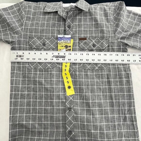 Orvis Mens Small Short Sleeve Woven Tech Shirt Grey Windowpane Check Casual New - Picture 7 of 9